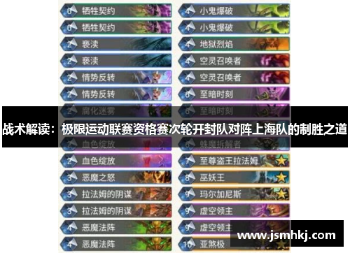 战术解读：极限运动联赛资格赛次轮开封队对阵上海队的制胜之道